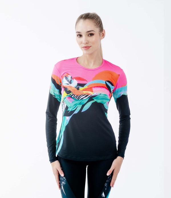Fitted long sleeve workout top - Zebra