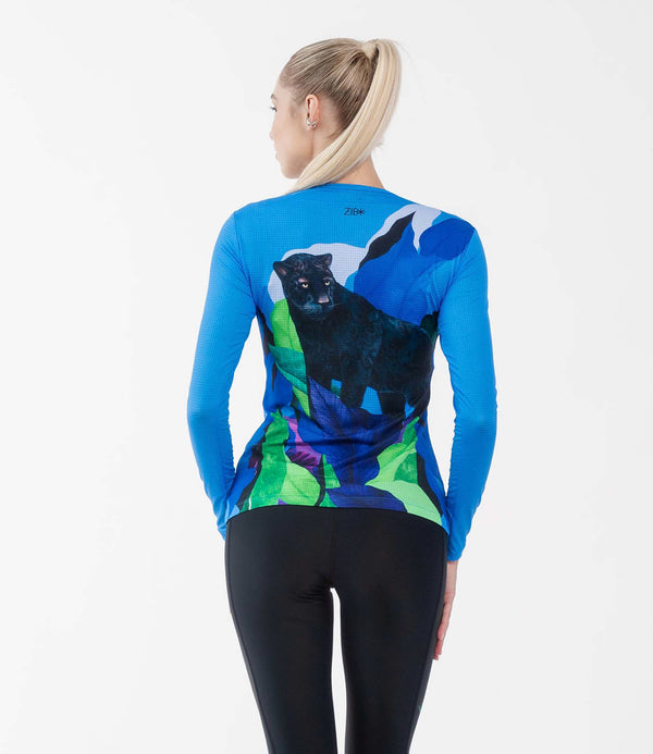 Fitted long sleeve workout top - Black Leopard