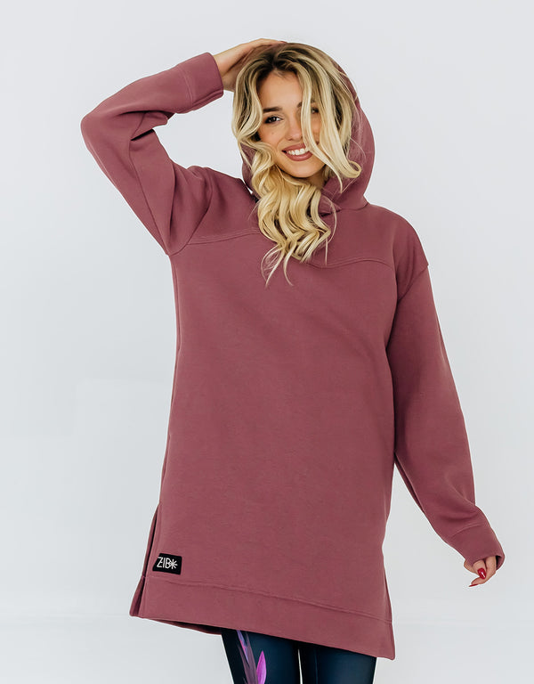 Garā džemperkleita ar kapuci - Brūni rozā