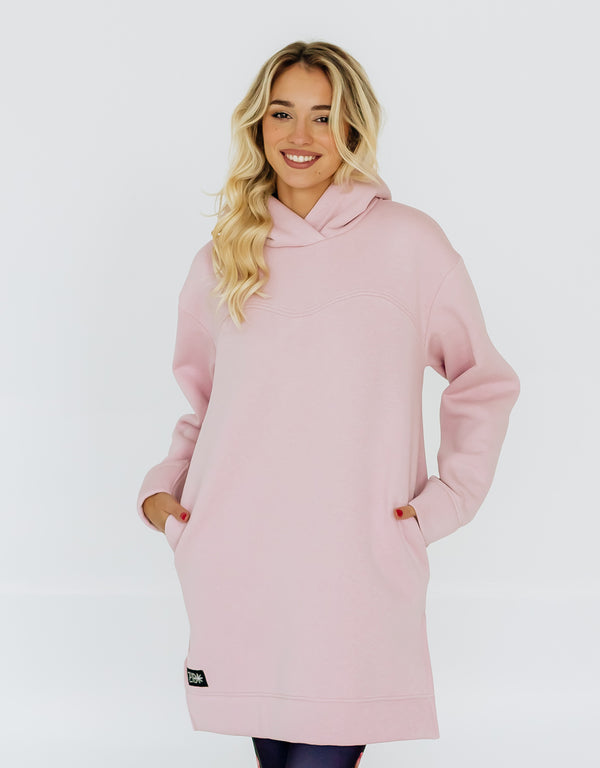 Garā džemperkleita ar kapuci - Pūderrozā