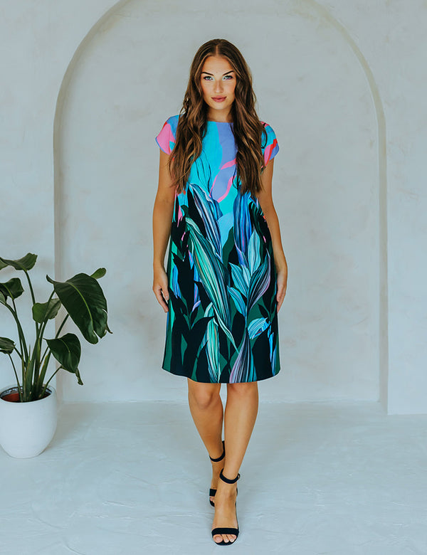 Longer tunic dress - Emerald leaves