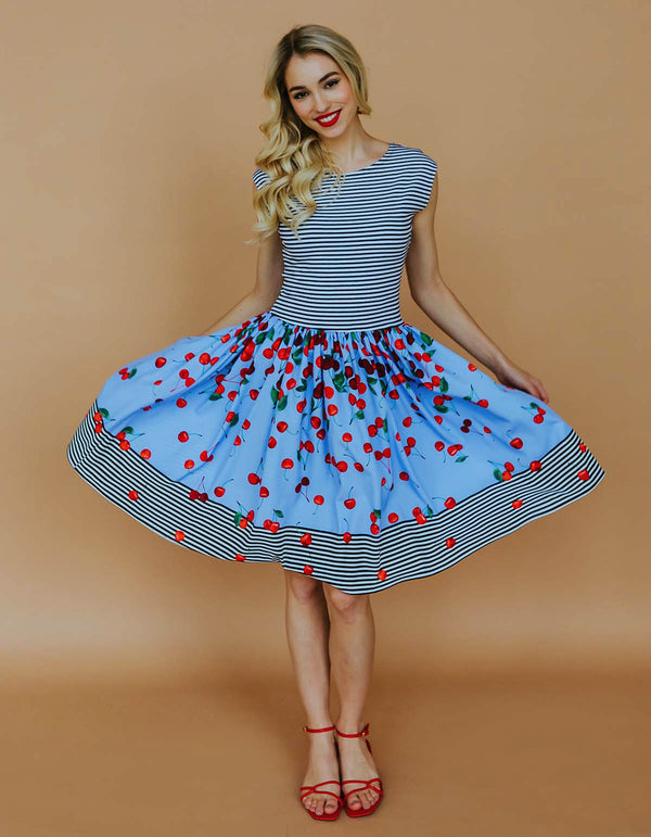 Jersey dress with printed skirt - Cherry