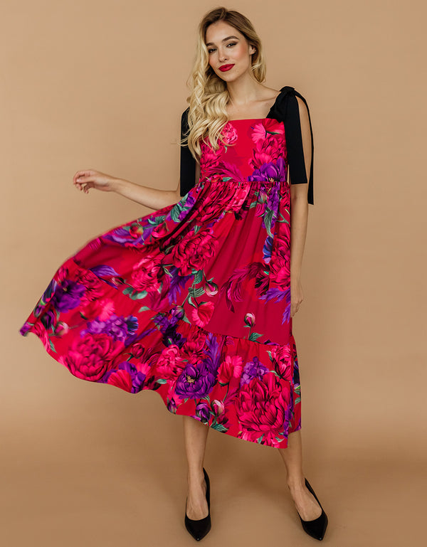 Midi Dress with bows - Ruby flowers