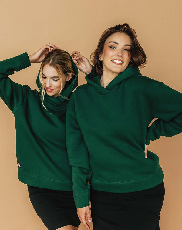 Īsais džemperis ar kapuci - Tumši zaļš