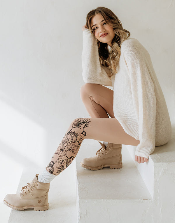 Beige jersey leggings for women Birds