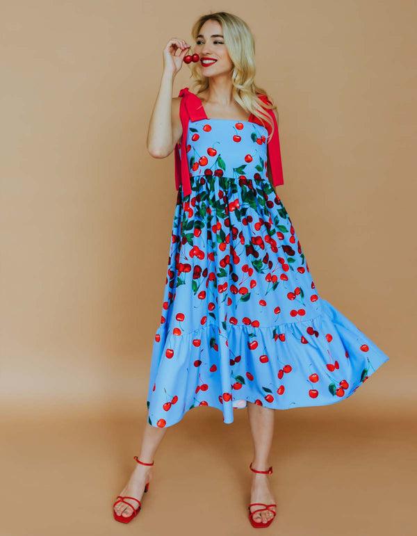 Midi Dress with bows - Cherry