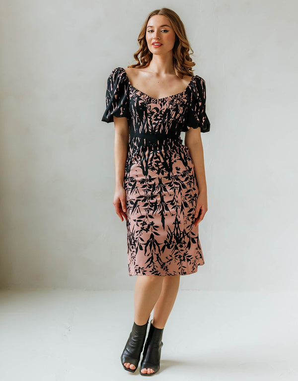 Midi Dress with short Puff sleeves - Lace