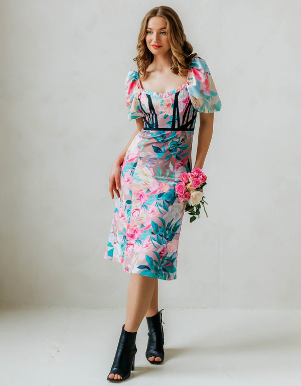 Midi Dress with short Puff sleeves - Juliet