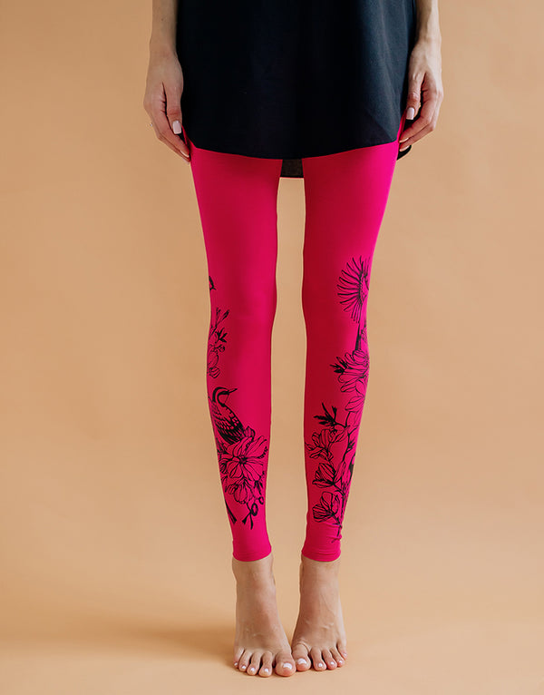 Pink jersey leggings for women Birds