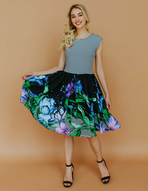 Jersey dress with printed skirt - Garden