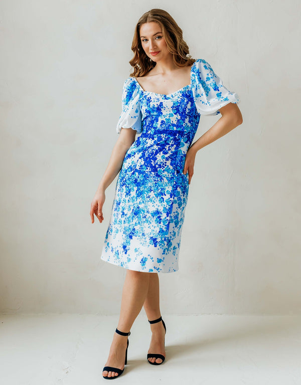 Midi Dress with short Puff sleeves - Forget-me-no