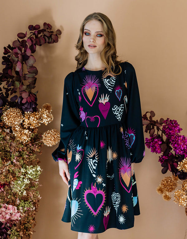 Short dress with long puff sleeves - Golden Heart