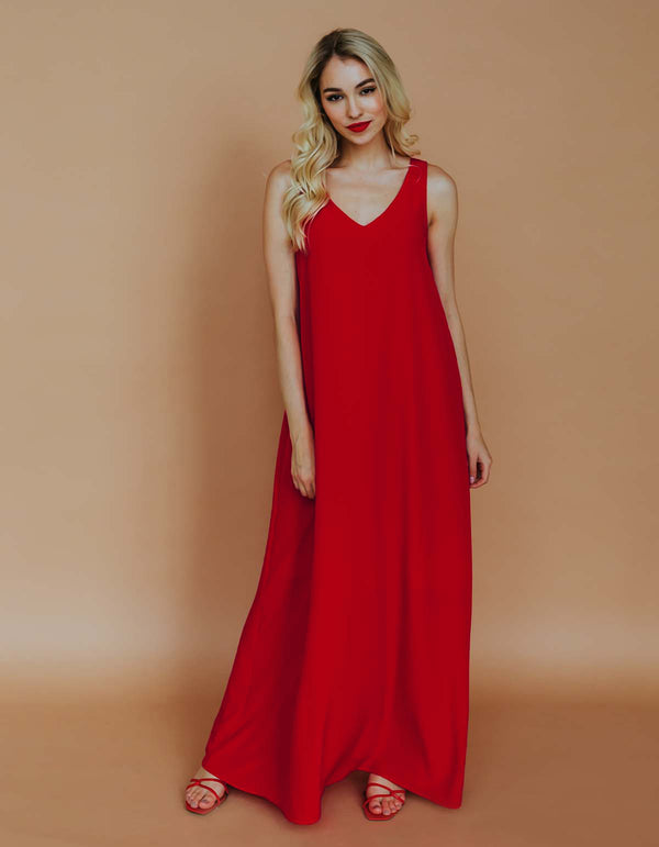 Chiffon maxi dress - Warm red