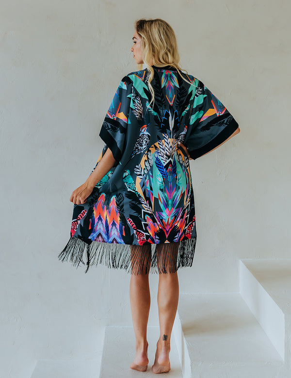 Kimono with fringe - Birds