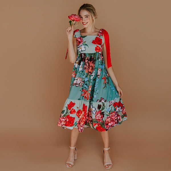 Midi Dress with bows Royal Flowers